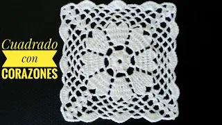 Cuadrado tejido a crochet(Tutorial) cómo tejer cuadrado con corazones a croché-granny square crochet