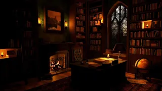 Ancient Home Library - Relaxing  Rain & Thunder Sounds, Crackling Fireplace for Sleeping or Study