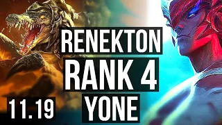 RENEKTON vs YONE (MID) | Rank 4, Legendary, 14/4/11 | TR Challenger | v11.19