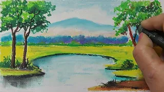 Basic Landscape with Water Body & Hills for Beginners in Pastels 4