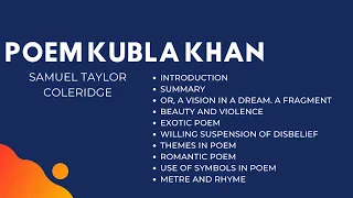 Poem Kubla Khan: Samuel Taylor Coleridge | Summary | Analysis | Themes