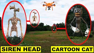 YOU WONT BELIEVE WHAT MY DRONE CAUGHT AT THE SIREN HEAD FOREST | SIREN HEAD AND CARTOON CAT CAUGHT!