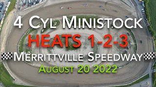 🏁 Merrittville Speedway 8/20/22 4cyl MINISTOCK HEAT RACE 1-2-3  - WIDE ANGLE OVERHEAD   DIRT RACING