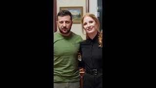 Jessica Chastain Meets Ukrainian Pres. Volodymyr Zelenskyy