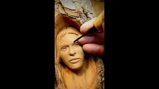 Hand carving a Female Wood Spirit