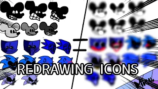 REDRAWING MICKEY MOUSE, HUGGY WUGGY AND SONIC ICONS in my style | mods icon redesign ibis paint X