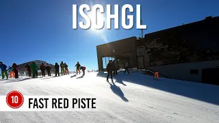 Skiing fast red piste 10 in Ischgl Samnaun