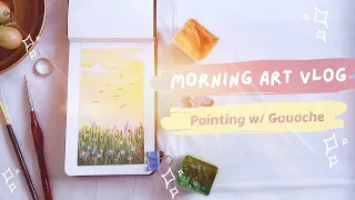 🌅Sunset and flower field🏵Painting with gouache / JennArtistry