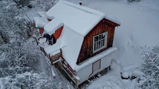 Abandoned large tourist house, winter shelter in the mountains