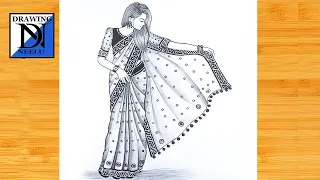 How to draw a traditional Girl with beautiful saree || Pencil sketch for beginner || girl drawing