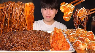 SUB) Korean food jjajang ramyun & supreme sweet chicken & kimchi mukbang asmr