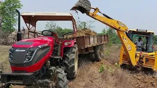 Jcb 3dx Backhoe Loading Mud In 4wd Solis Tractor Trolley | Tractor Pulling Fully Loaded Mud Trolley