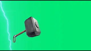 thor hammer with lightning effect flying in slo-motion green screen/1080p
