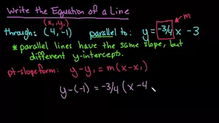 Write the Equation of a Line Through a Point and Parallel to another Line