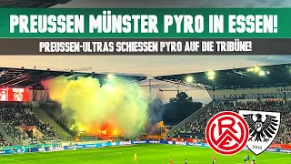 Rot-Weiss Essen vs. Preußen Münster: Preußen-Ultras schießen Pyro in die Nachbarblöcke (27.08.2023)