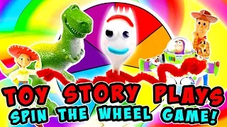 Toy Story 4 Plays Spin the Wheel Game w/ Fun Surprises! Featuring Woody, Aladdin & Maleficent