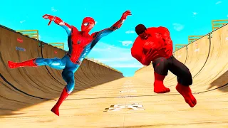 GTA 5 Spiderman Team vs Hulk Army Mega Ramp Jump Challenge