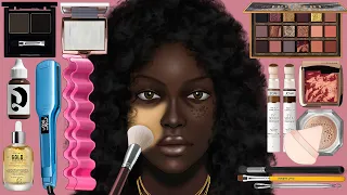 Makeup ASMR Makeup for Dark Skin |  Amazing transformation of 4c hair girl