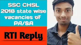 SSC CHSL state wise vacancy | PA/SA state wise vacancy | SSC CHSL 2018
