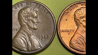 US 1982 Lincoln One Cent Coin - Large Date - Small Date - Bronze Penny - Zinc Penny - United States