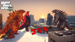 Nuclear Godzilla and Shin Godzilla vs Mechagodzila and Mechani-Kong Battle | GTA V Mods