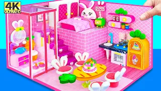 DIY Miniature House ❤️ Build Pink Cute Bunny House with Bedroom, Bathroom, Kitchen By Polymer Clay