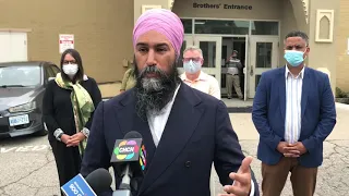 Jagmeet Singh after meeting with mosque members about racist incident