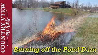 Burning off the Pond Dam, then Clearing off all the brush and small trees with brush cutter.