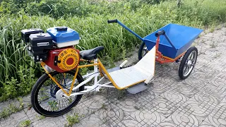 Build A Bike-barrow From Damaged Bike And Use Gasoline Engine | 200cc Wheelbarrow