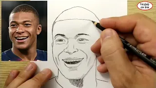 VERY EASY , How to draw kylian mbappe / learn drawing academy