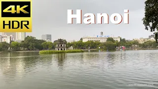 4K HDR | Rain Walk Hoan Kiem Lake in Hanoi | Vietnam 2023 - With Captions & Binaural Sounds
