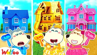 Wolfoo! One Color House Challenge | Rich vs Broke vs Giga Rich | Pink vs Blue | Wolfoo Family