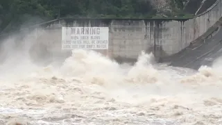 LAKE TRAVIS in Austin at 140% capacity! Here are the flood gates at Mansfield Dam