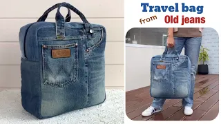 how to sew a large travel bags from old jeans, old jeans reuse ideas, sewing diy a large travel bags