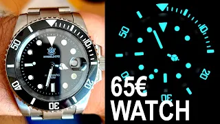 STEELDIVE 1953 HONEST WATCH REVIEW! Submariner Homage for 70$! Automatic, 300m Diver + MAGNIFICATION