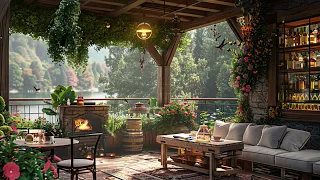 Sweet Spring Atmosphere in Forest ☕Calm Jazz Music at Cozy Balcony Coffee Shop for Work & Study