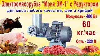 Мясорубка мощная профессиональная Мрия ЭМ-1 с редуктором - переработка мяса с пленкой и куриных шей