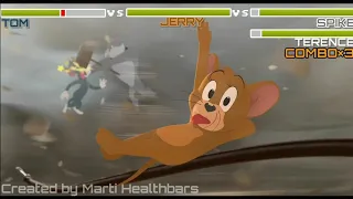 Tom vs Jerry vs Spike and Terence with healthbars (Hotel Lobby Battle)|Tom & Jerry (2021)