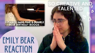 Emily Bear: 2 pianos same time & Bumble Bear Birthday Boogie Reaction