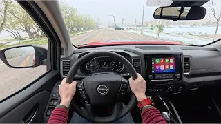 Snowy and Foggy Town Drive POV - 2024 Nissan Frontier Hardbody