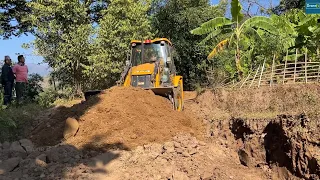 Grading Freshly Cut Mountain Road while Saving Villagers' Farm with JCB Backhoe