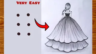 How to draw a Girl From Points| Easy Girl drawing with Beautiful Dress||Easy Trick For Beginners