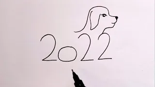How To Draw Dog With 2022 Number | How To Turn Number 2022 Into Dog Easy  | Dog Drawing