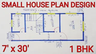 7x30 Small house plan ll 1 bhk makan ka naksha ll 7*30 ghar ka design