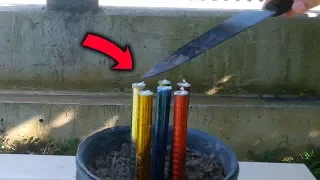 EXPERIMENT GLOWING 1000 degree KNIFE vs FIREWORKS