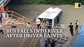 Bus falls into river after driver faints in Shanghai