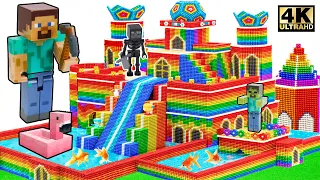 DIY- How to Build Mini Minecraft Temple With Rainbow Roof and Water Slide to Swimming Pool