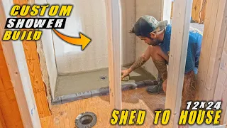 Custom Shower Build In The SHED TO HOUSE / Off Grid Tiny House