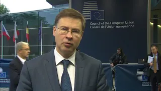 Arrival and doorstep by VP Valdis Dombrovskis at the Economic and Financial Affairs Council