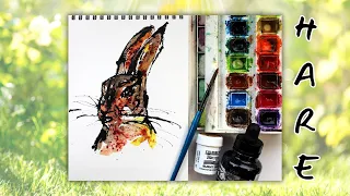 Playing with Mixed Media : Sketching a Hare : Acrylic Ink, Watercolour, Brusho and Acrylic Paint
